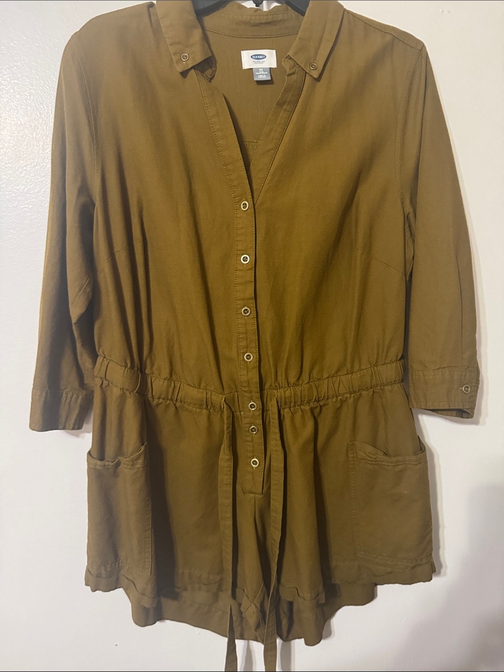 Old Navy olive button-down romper